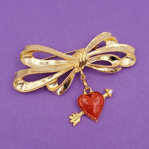 Phister Ent. 1996 Ribbon & Heart Brooch - Picture 3 of 8